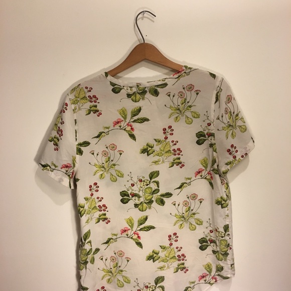 Green and white floral crew neck silk shirt - Picture 3 of 3